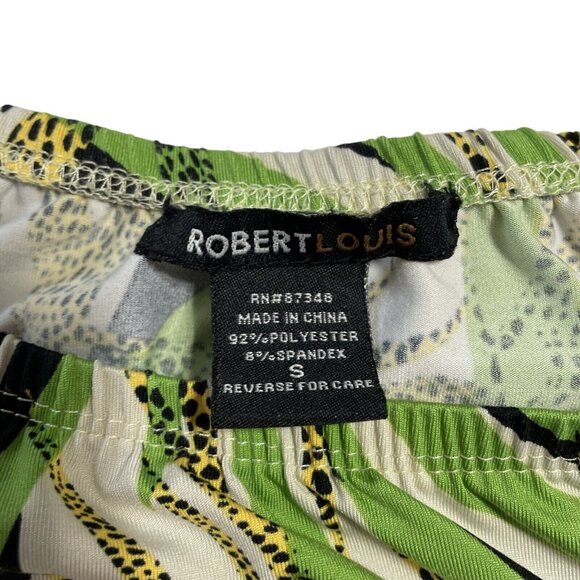 Robert Louis Women's Cold Shoulder Blouse Top Size Small Beige Tropical Print - Picture 6 of 11